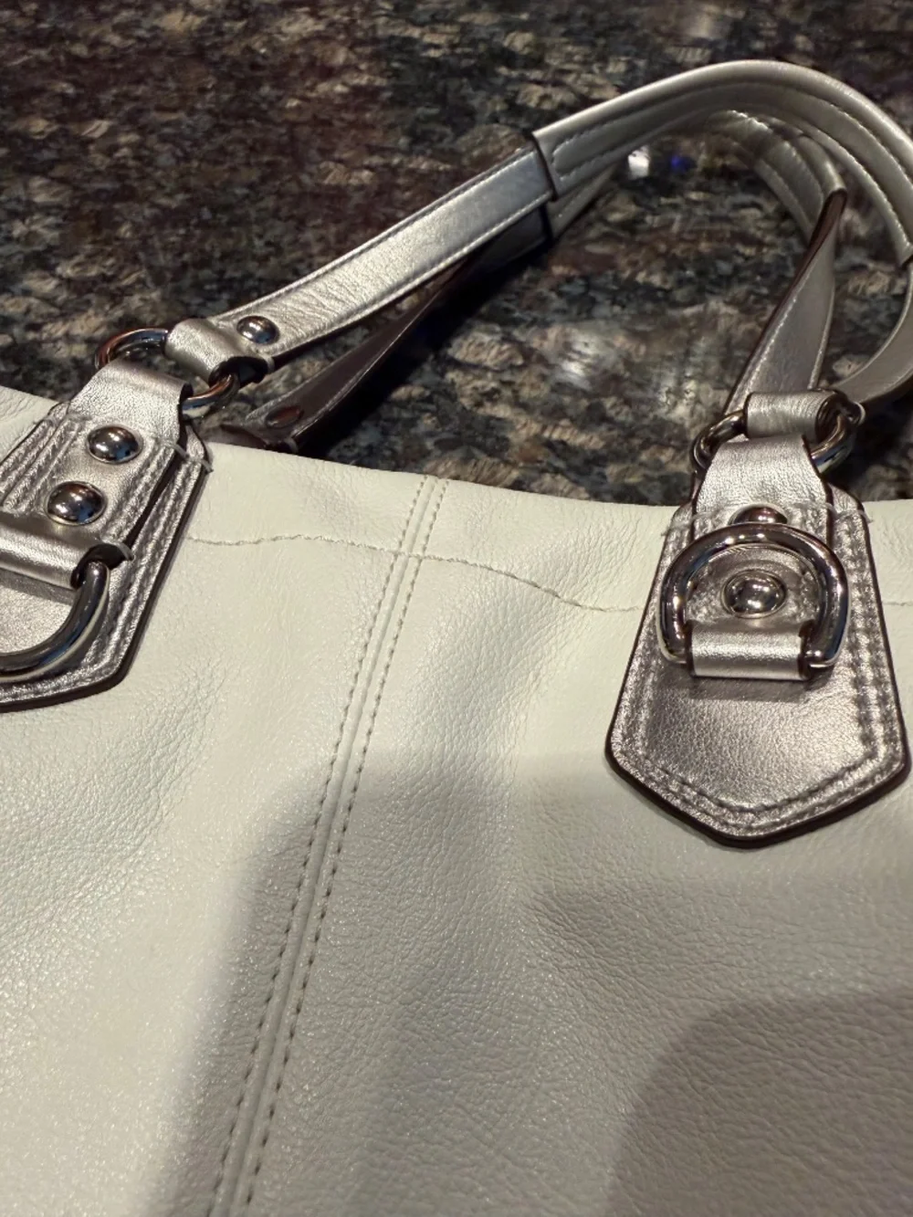 White and Silver Ashley Coach Bag/Tote